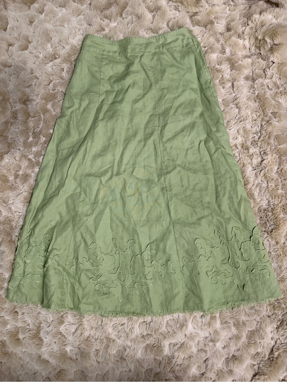 Soft Surroundings Women's Light Green Maxi Embroidered A-Line Skirt